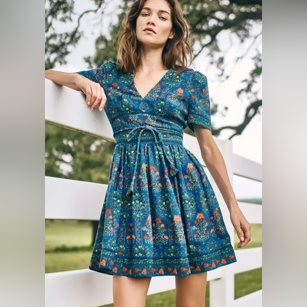 Hunter Bell Roan MIDNIGHT GARDEN Floral Blue Dress New $545